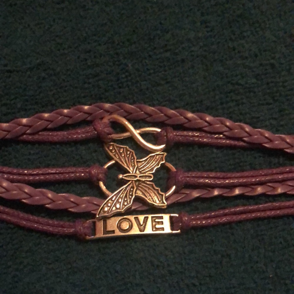 Purple butterfly love bracelet.